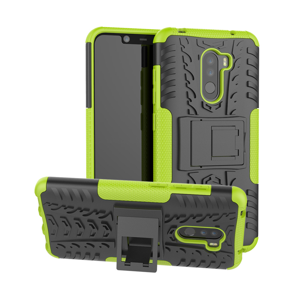 Case Xiaomi Pocophone F1 #เคสฝาหลังกันลื่น Cool Tyre Pattern Kickstand (PC + TPU) สีสันสดใส