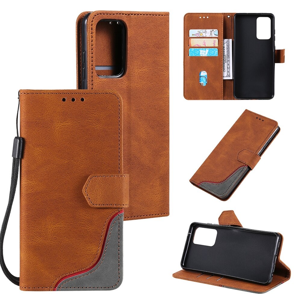 เคส Samsung Galaxy A52/A52 5G/A52s 5G #เคสฝาพับหนัง PU มีช่องเสียบบัตร Tri-color Splicing Skin-touch Feeling Protector PU Leather