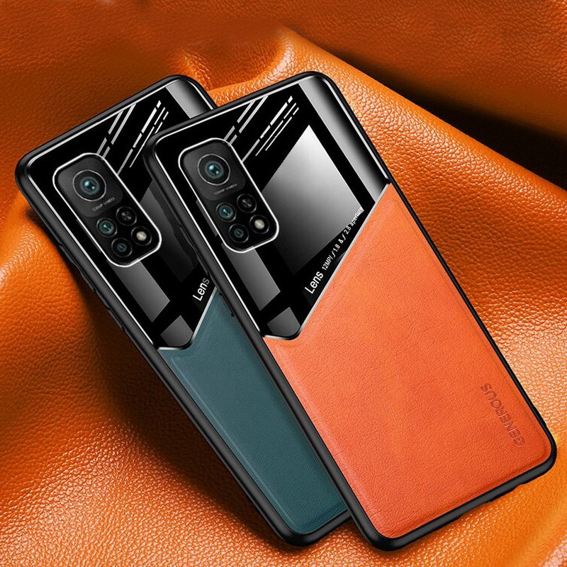 เคส Xiaomi Mi 10T Pro #เคสฝาหลังไฮบริด PU +TPU + glass สีทูโทน Shockproof Leather Mirror Glass Silicone Phone Back Cover