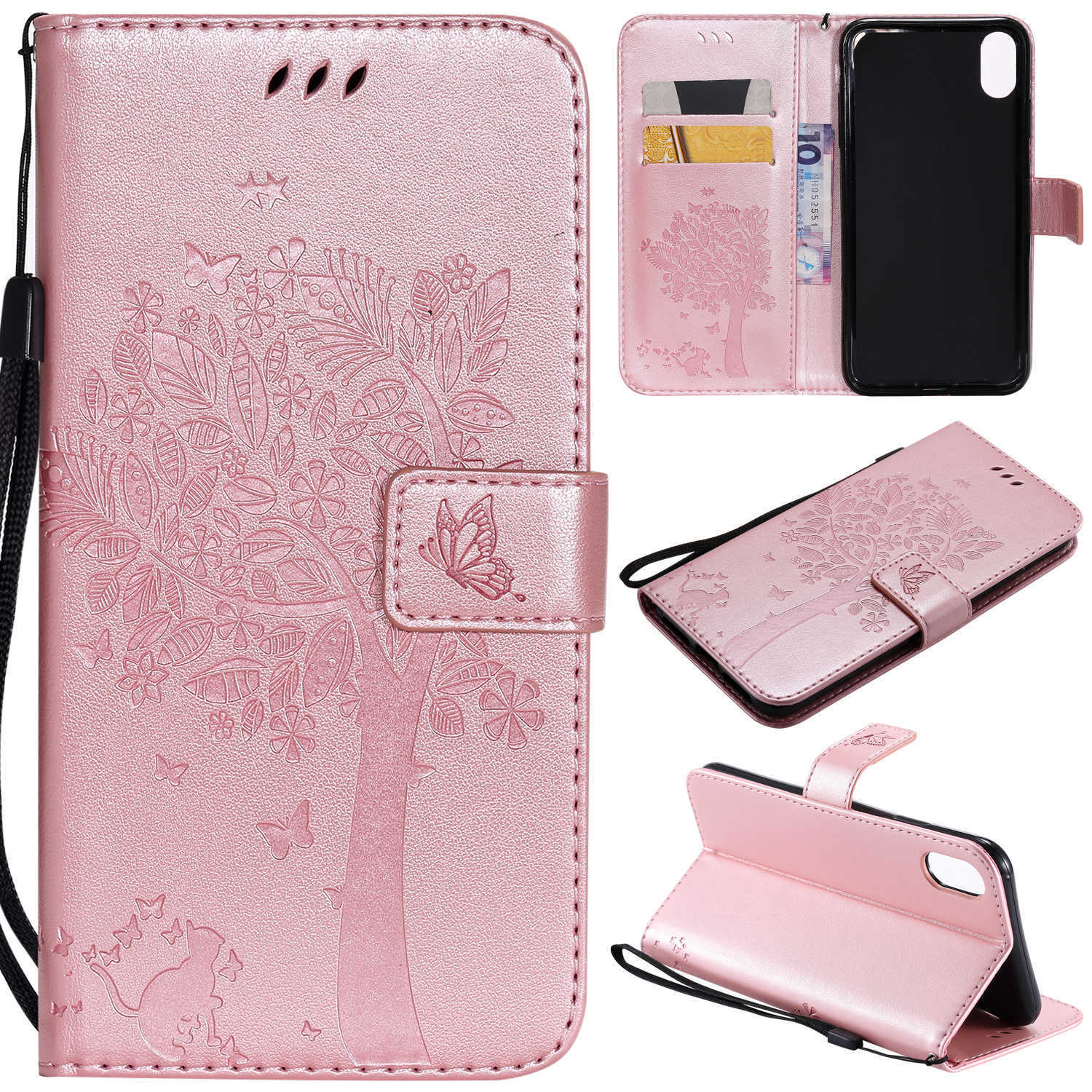 Case Huawei Y5 2019 #เคสฝาพับหนัง PU พิมพ์ลาย Imprint Cat and Tree Pattern Leather Protection Cover