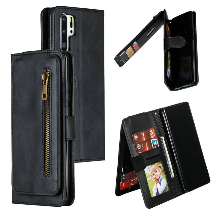 เคส Huawei P30 Pro #เคสฝาพับแบบกระเป๋าสตางค์ช่องใส่บัตรหลายช่อง Multi-slot Wallet Zippered Leather พร้อมสายคล้อง