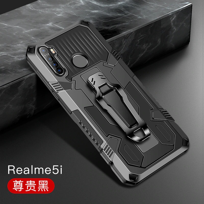 เคส realme 5i #เคสฝาหลังกันกระแทกมีคลิบหนีบ ไฮบริด พลาสติก+TPU Heavy Duty Rugged Hybrid