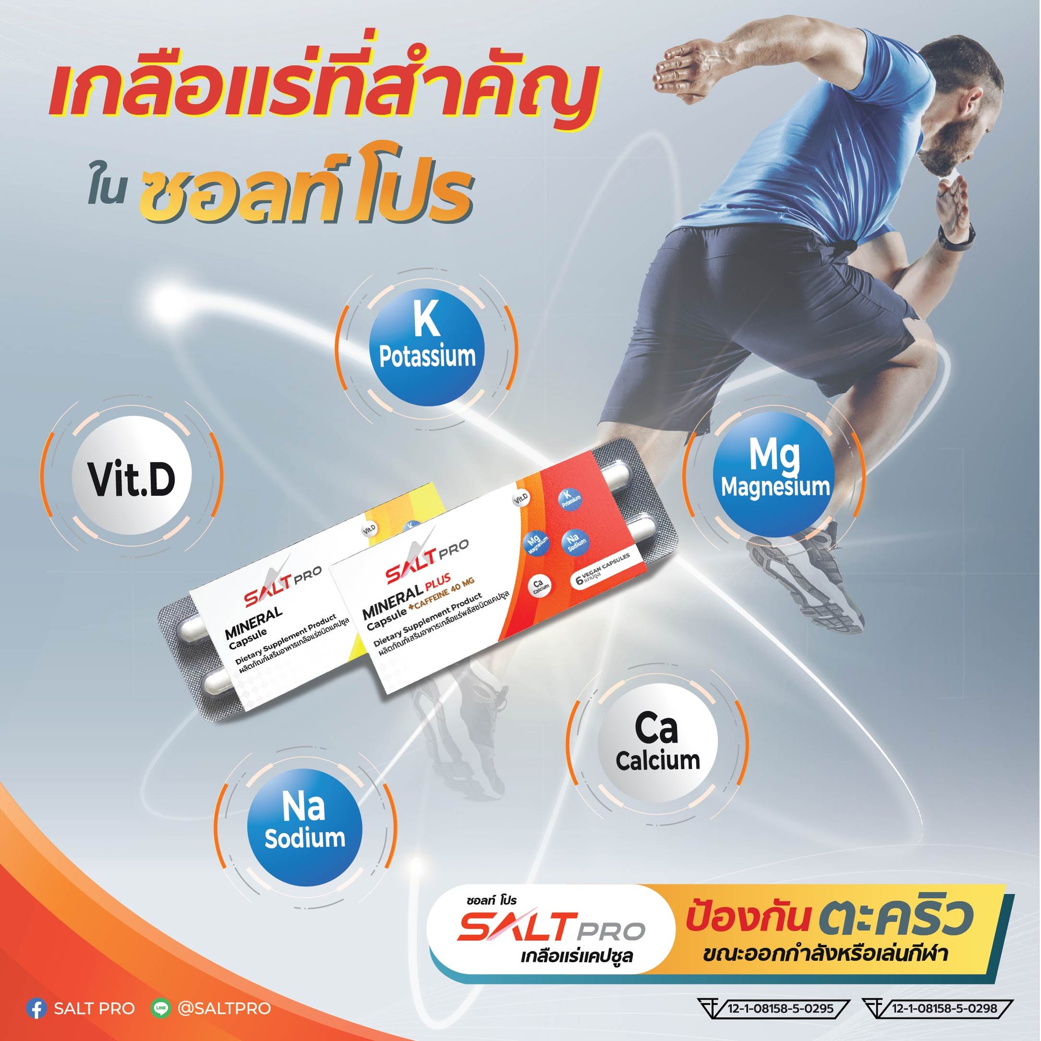SALTPRO (ซอลท์ โปร) เกลือแร่แคปซูลป้องกันตะคริว สำหรับวิ่ง ออกกำลังกาย (Z10)