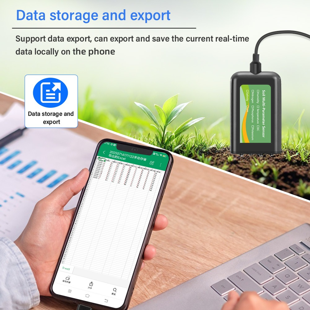 เซ็นเซอร์วัดแบบมือถือ 8-in-1 High Accuracy Soil Sensor Temperature Humidity/EC/Salt/NPK/PH Detection Mobile APP View Data IP68