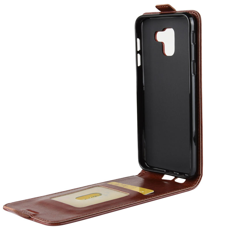 เคส Samsung Galaxy J6 (2018) #เคสฝาพับหนัง PU Crazy Horse แนวตั้ง พร้อมช่องเสียบการ์ดสวยงามทันสมัย