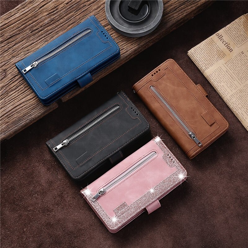 Case Samsung Galaxy A22 #เคสฝาพับหนัง PU มีช่องซิปช่องเก็บบัตรหลายช่อง Zipper Wallet Leather Flip Case