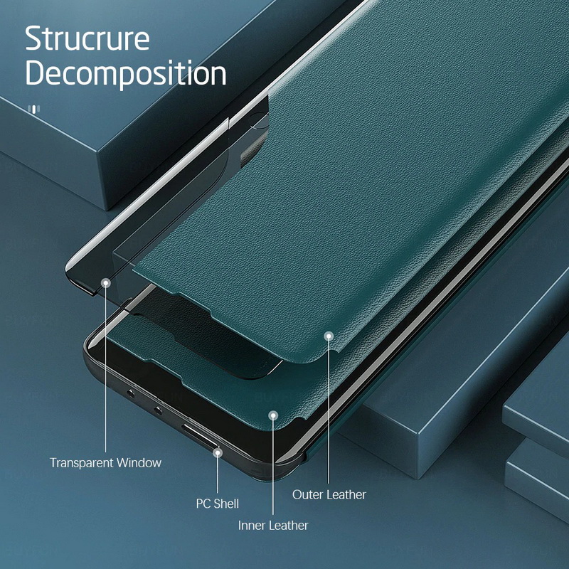เคส Redmi Note 9T 5G #เคสฝาพับเคลือบผิวหนัง PU มีช่องวิวด้านข้างพับวางตั้งได้ Smart Flip kickstand leather Cover