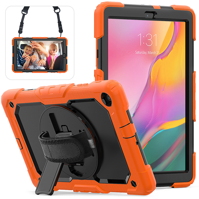 เคส Samsung Galaxy Tab A 10.1 (2019) SM-T510 T515 #เคสฝาหลังมีสายรัดสวมมือ มีสายคล้องไหล่ PC Silicone Kickstand Case with Strap Screen Protector