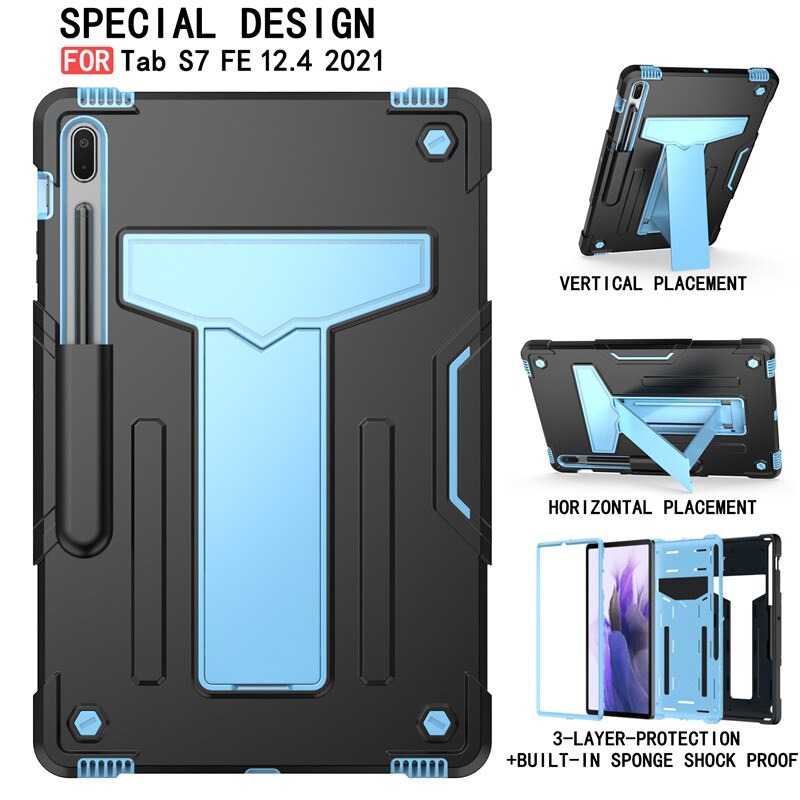 เคส Samsung Galaxy Tab S7 FE 12.4"(T730,T736) #เคสฝาหลังกันกระแทกมีขาตั้ง Kickstand PC Silicone Armour Defender