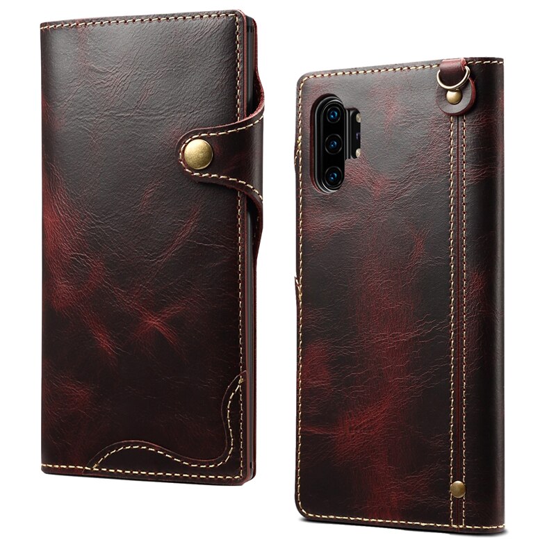 Case Samsung Galaxy Note 10+ #เคสฝาพับหนังแท้พร้อมสายคล้อง Genuine Wallet Leather Phone Cover with Lanyard