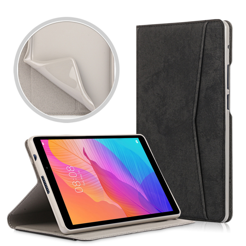 Case Huawei MatePad T8 8 นิ้ว #เคสฝาพับหนัง PU ลายผิวผ้า Soft Silicone Case Adjustable Stand Business Card Slot Cover