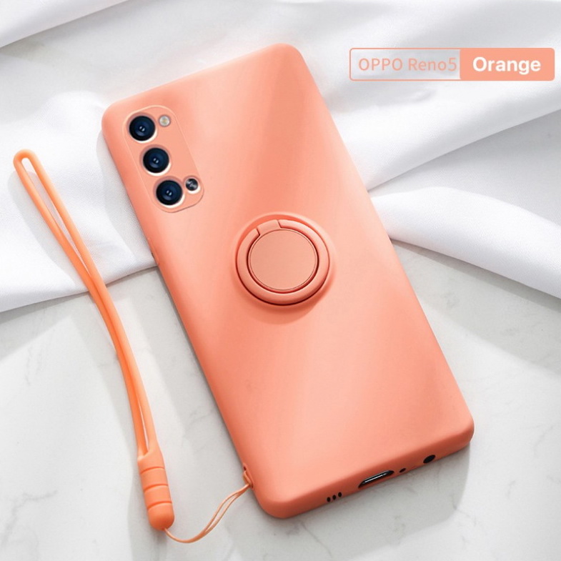 เคส OPPO Reno 5 Pro 5G #เคสฝาหลังซิลิโคนนิ่มมีแหวนสวมนิ้ว Liquid Silicone Back Case