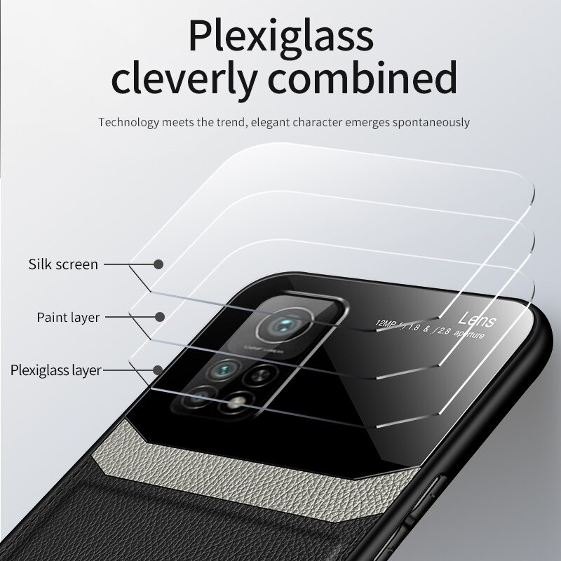 Case Xiaomi Mi 10T Pro #เคสฝาหลังไฮบริด PU +TPU + glass สีทูโทน Shockproof Leather Mirror Glass Silicone Phone Back Cover