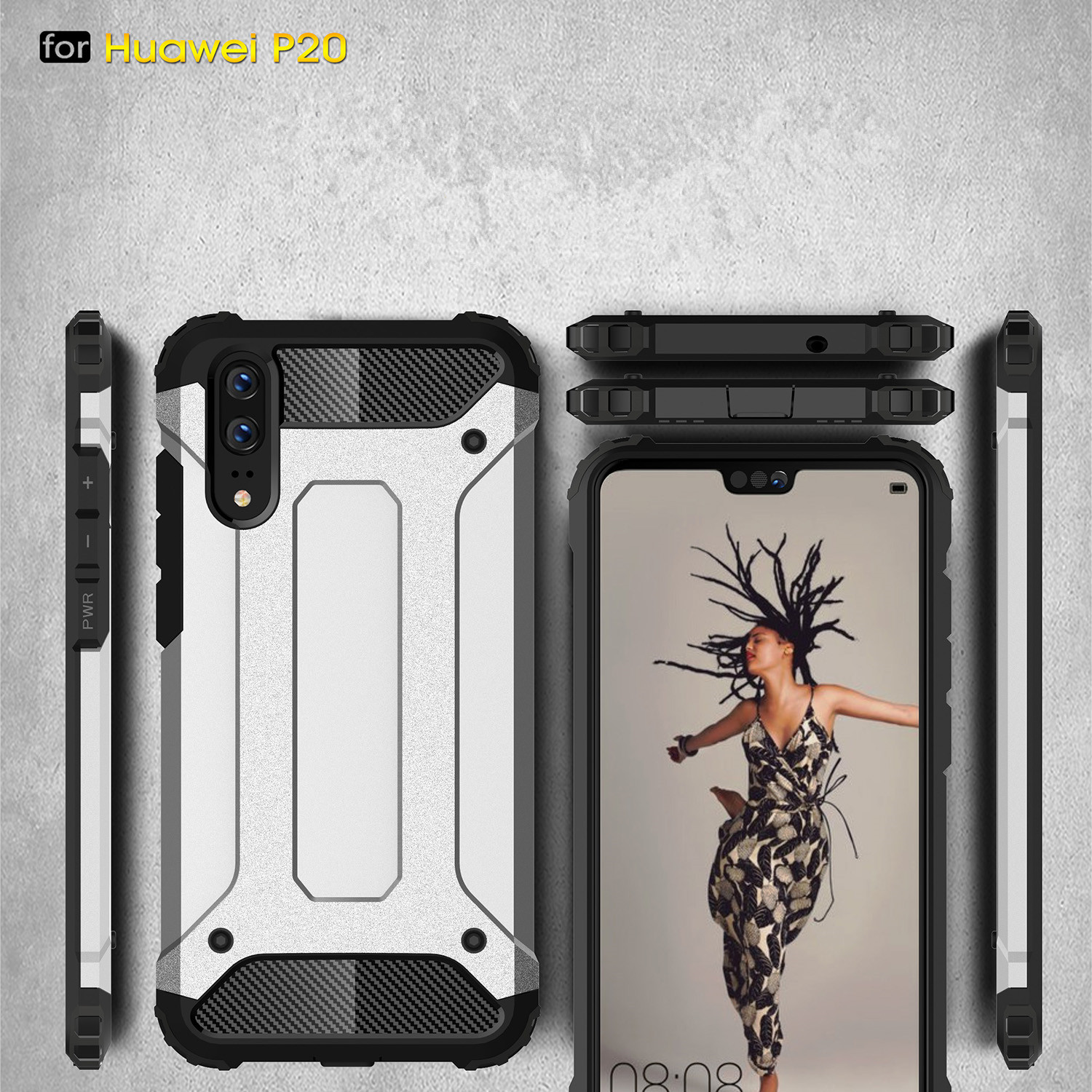 Case Huawei P20 #เคสฝาหลังเกราะป้องกัน ไฮบริด พลาสติก+TPU