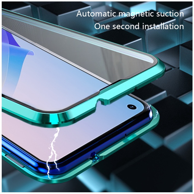 เคส OPPO Reno 7z 5G #เคสฝาครอบกระจกขอบโลหะดูดซับแม่เหล็ก Fully Protection Magnetic Adsorption Glass Metal Phone Protective