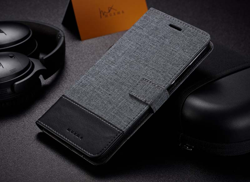 Case Xiaomi Pocophone F1 #เคสแบบฝาพับ MUXMAหนังPU ออกแบบสีทูโทนตัดลายผ้า Canvas Splicing