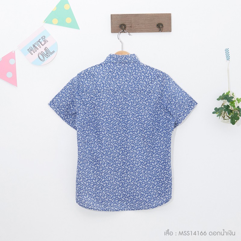 เสื้อเชิ้ตน้ำเงินลายดอก สำหรับเด็ก 8 ถึง 16 ปี