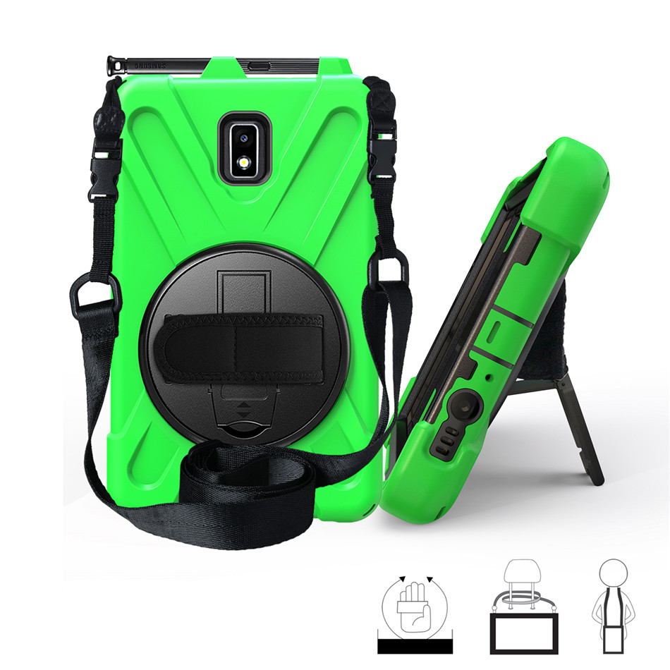 เคส Samsung Galaxy Tab Active 2 8.0 SM-T390 T395 T397 #เคสฝาหลังกันกระแทก X-Shape 360 Degree Rotary Kickstand PC + Silicone มีสายคล้องมือ มีสายคล้องคอ