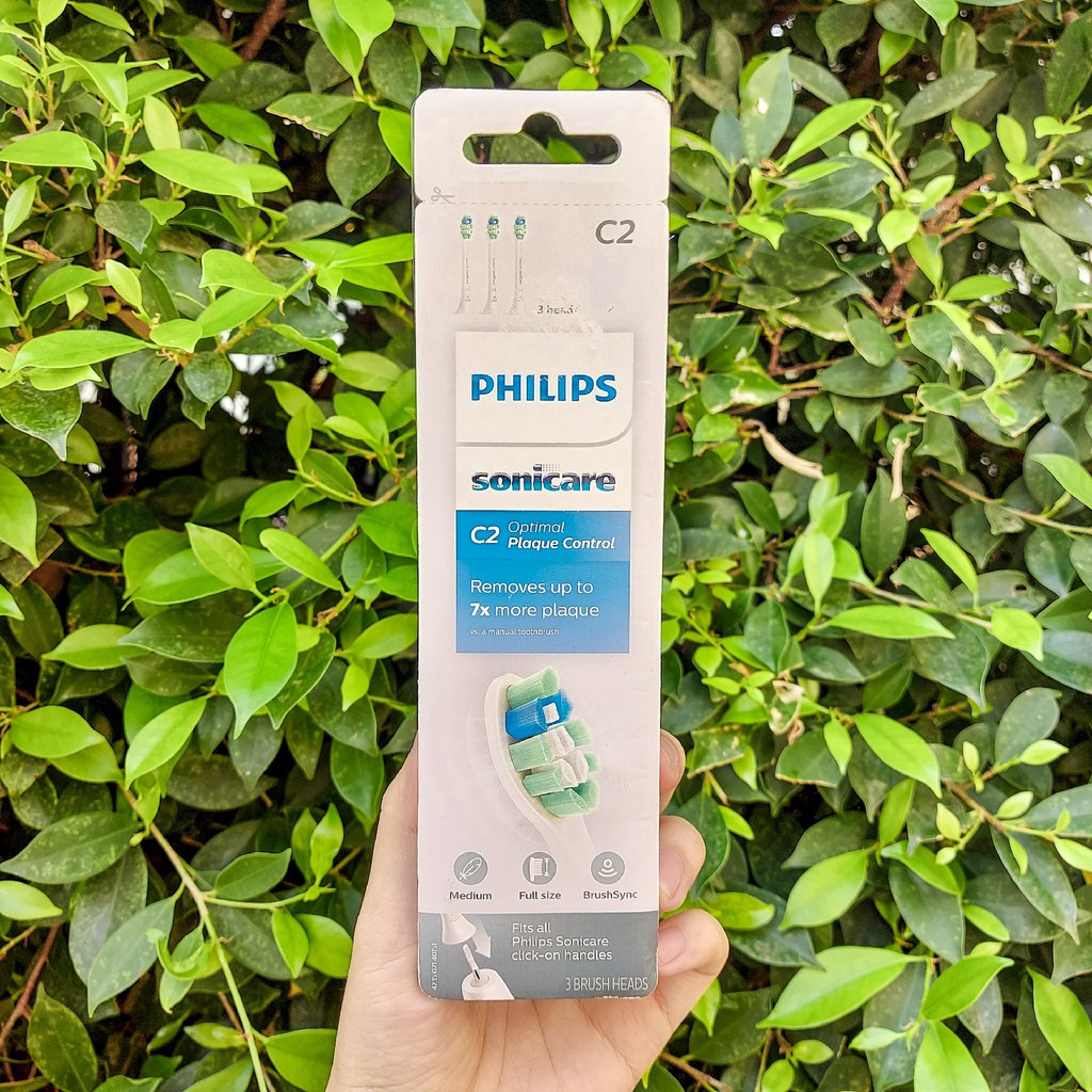 Philips® Sonicare C2 Optimal Plaque Control Toothbrush Head Model HX9023/65 ฟิลิปส์ หัวแปรงสีฟันไฟฟ้าโซนิค แพ็ก 3 ชิ้น หัวแปรงเปลี่ยนแปรงไฟฟ้า รีฟิวหัวแปรง แปรงได้ลึกทุกซอกทุกมุม นุ่มนวล สะอาดกว่าแปรงทั่วไป