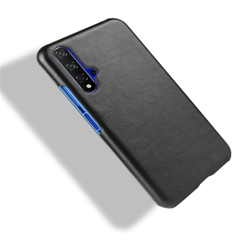 เคส Huawei Nova 5T #เคสฝาหลังพลาสติกแข็งเคลือบหนัง PU ลายผิวลิ้นจี่ Litchi Skin Leather Coated
