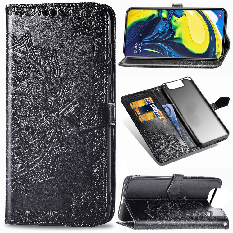 Case Samsung Galaxy A80 #เคสฝาพับหนัง PU ผิวลายนูน Embossed Mandala Flower Leather Wallet