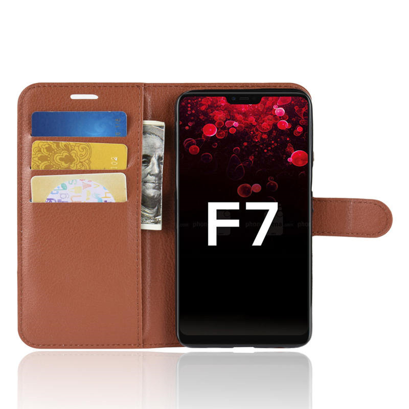 Case OPPO F7 #เคสฝาพับสไตล์กระเป๋าสตางค์หนัง PU ผิวลิ้นจี่สีสันสวยงามทันสมัย