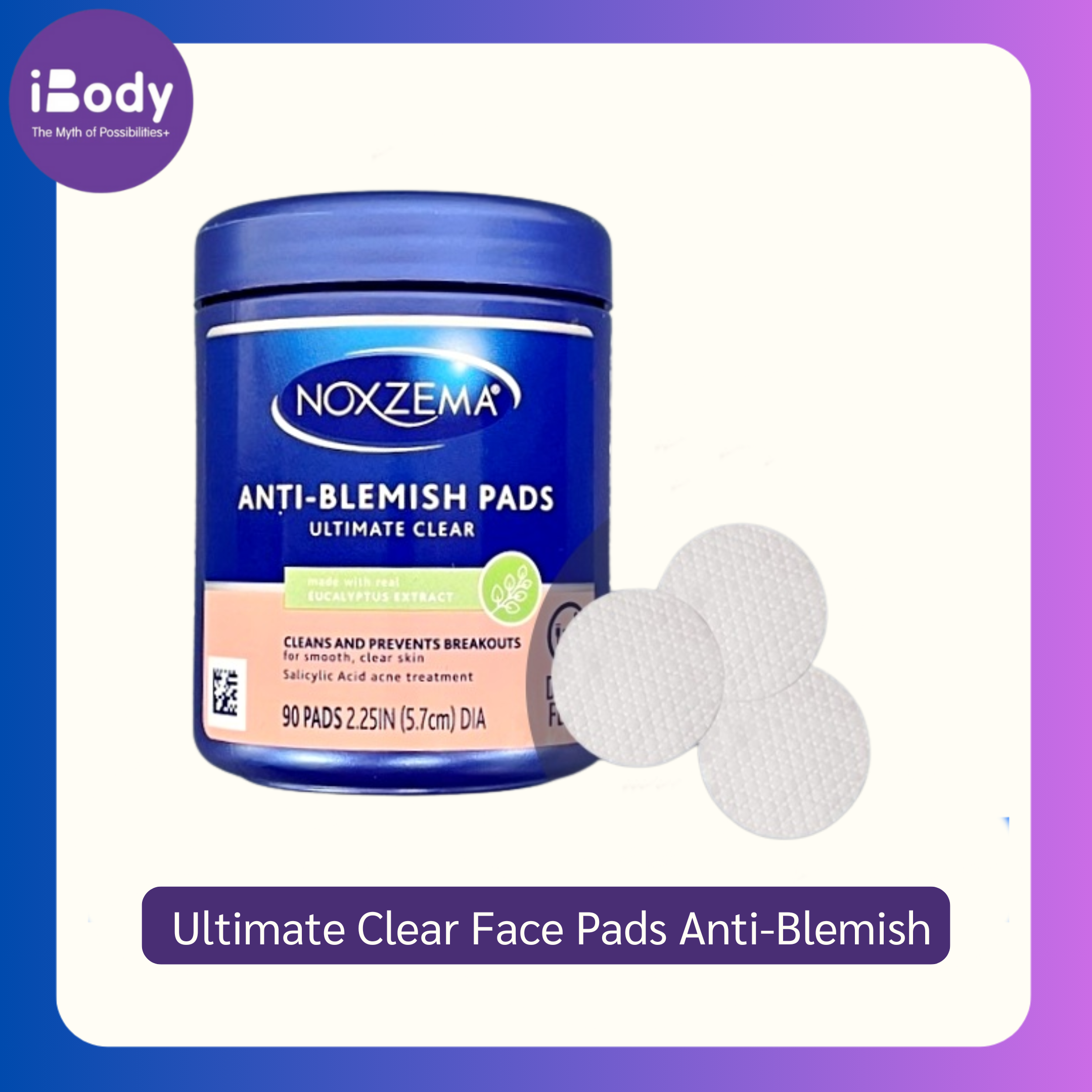 80% Sale!! EXP.10/2024 แผ่นเช็ดหน้าป้องกันสิว รักษาสิว รอยสิว Ultimate Clear Face Pads Anti-Blemish (Noxzema) เคลียร์รูขุมขน ทำจากแอลกอฮอล์มากกว่า 60%