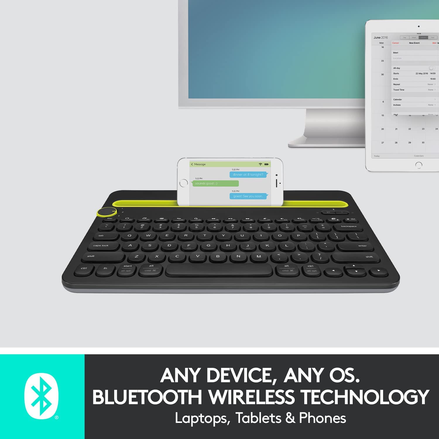 Logitech® Multi-Device K480 Bluetooth Keyboard, Black โลจิเทค คีย์บอร์ด บลูทูธ เชื่อมต่อได้หลายอุปกรณ์