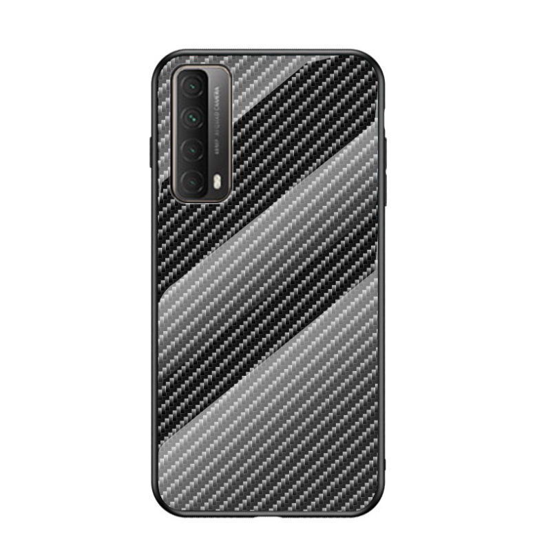 เคส Huawei Y7a #เคสฝาหลัง Gradient Color ลายคาร์บอนไฟเบอร์ Carbon fiber texture Glass Hybrid Soft Silicone Cover