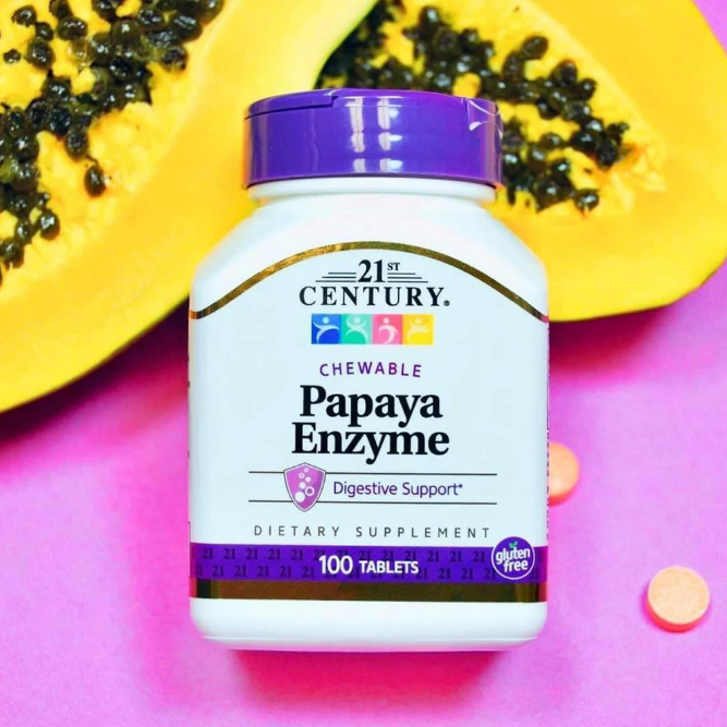 21st Century® Papaya Enzyme 100 ChewableTablets เอนไซม์จากมะละกอ & สับปะรด