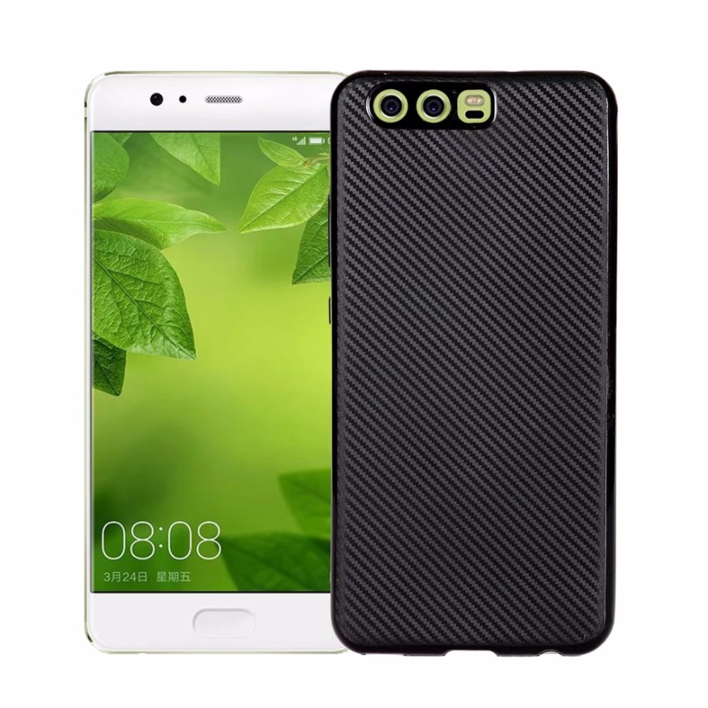 Case Huawei P10 Plus #เคสฝาหลัง Carbon Fiber Texture TPU สีดำ / พร้อมส่ง