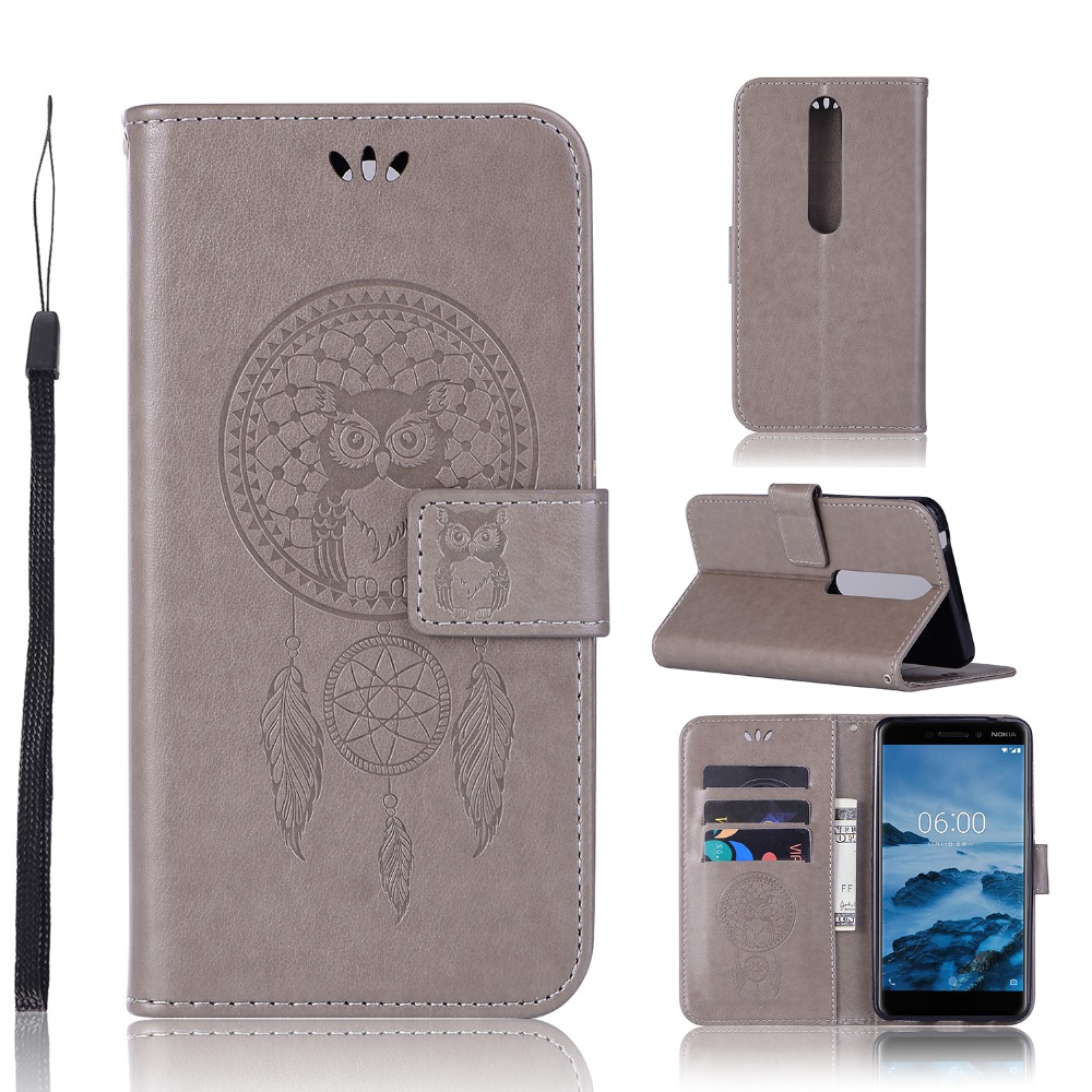 Case Nokia 6 (2018) #เคสฝาพับแบบกระเป๋าสตางค์หนัง PU ลายนกฮูก Dream Catcher Owl