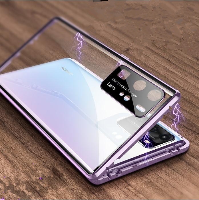 เคส Huawei P40 Pro Plus#เคสขอบโลหะประกบแม่เหล็กมีป้องกันเลนส์กล้อง Fully Protection Magnetic Adsorption Glass Metal Phone Protective Built-in Camera Protection