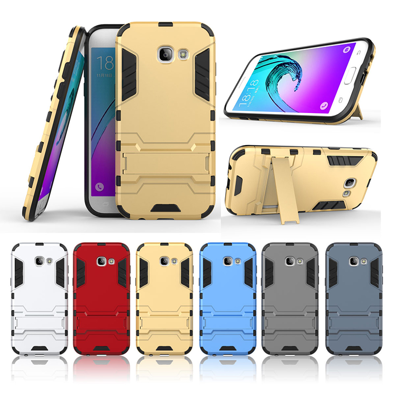 เคส Samsung A5 2017 #เคสเกราะป้องกันไฮบริด พลาสติก + TPU มีขาตั้งในตัว สีเทา #สินค้าพร้อมส่ง