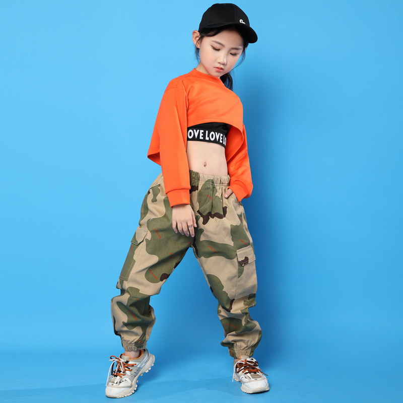 ชุดเต้นเด็ก HipHop เสื้อกับกางเกงลายทหาร