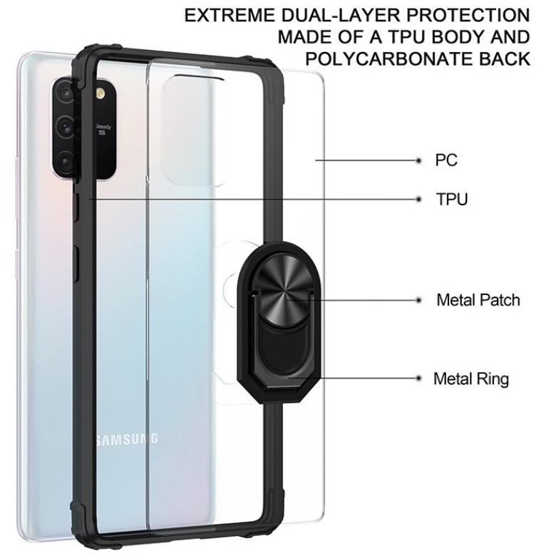 Case Samsung Galaxy S10 Lite #เคสฝาหลังใสขอบทึบ +TPU Hybrid Case มีแหวนสวมนิ้วโลหะ