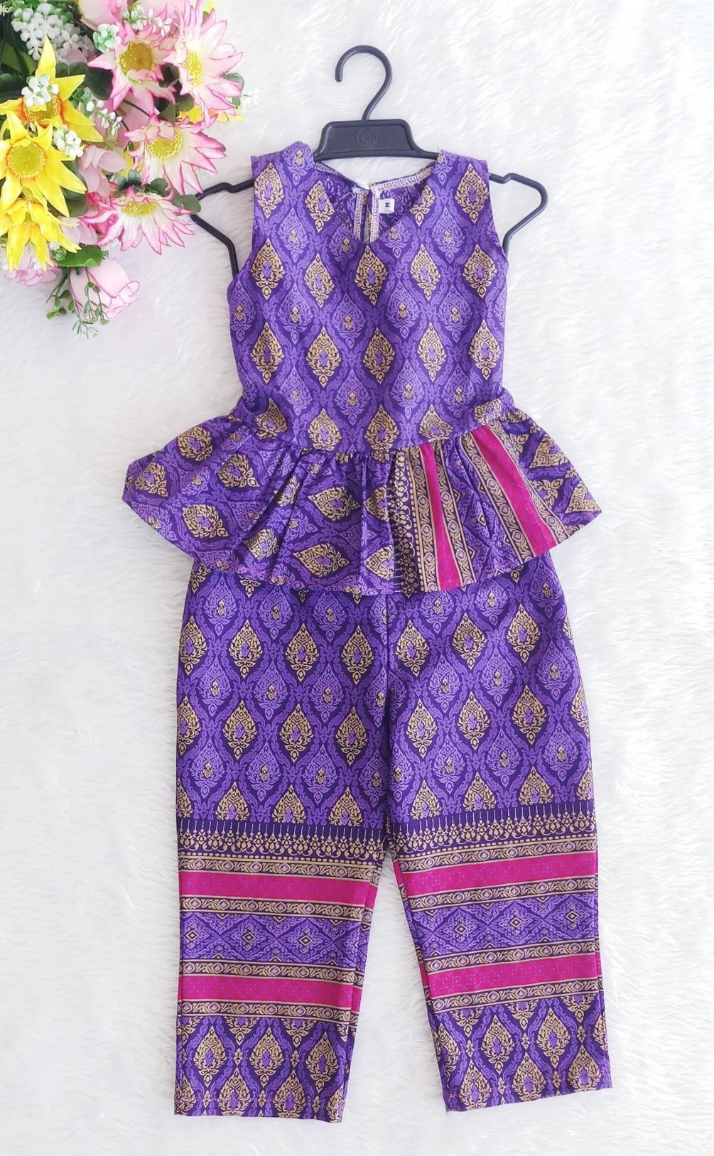 ชุดไทยเด็กหญิง setผ้าไทยพิมพ์ทอง