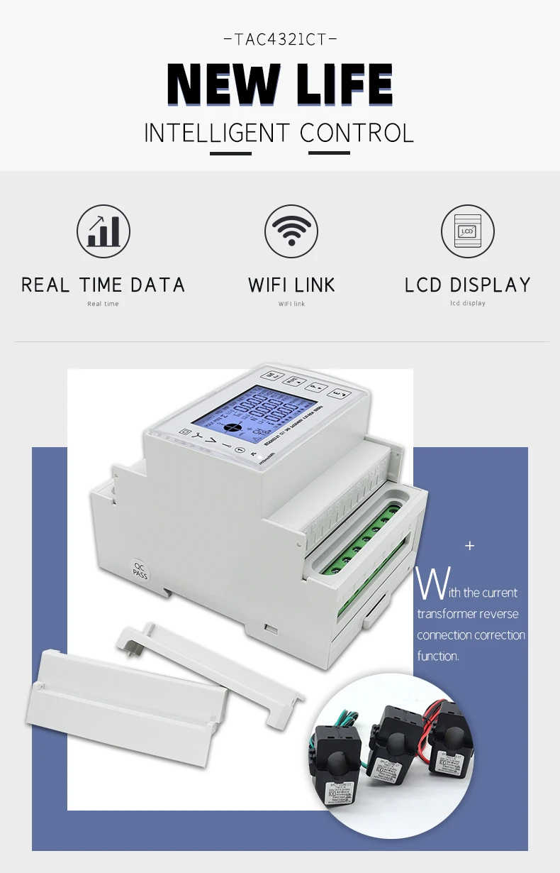 พาวเวอร์มิเตอร์ 3 เฟส Three-phase WIFI multi-function energy meter with current transformer TAC4321CT series ผ่านแอพพลิเคชั่น Tuya