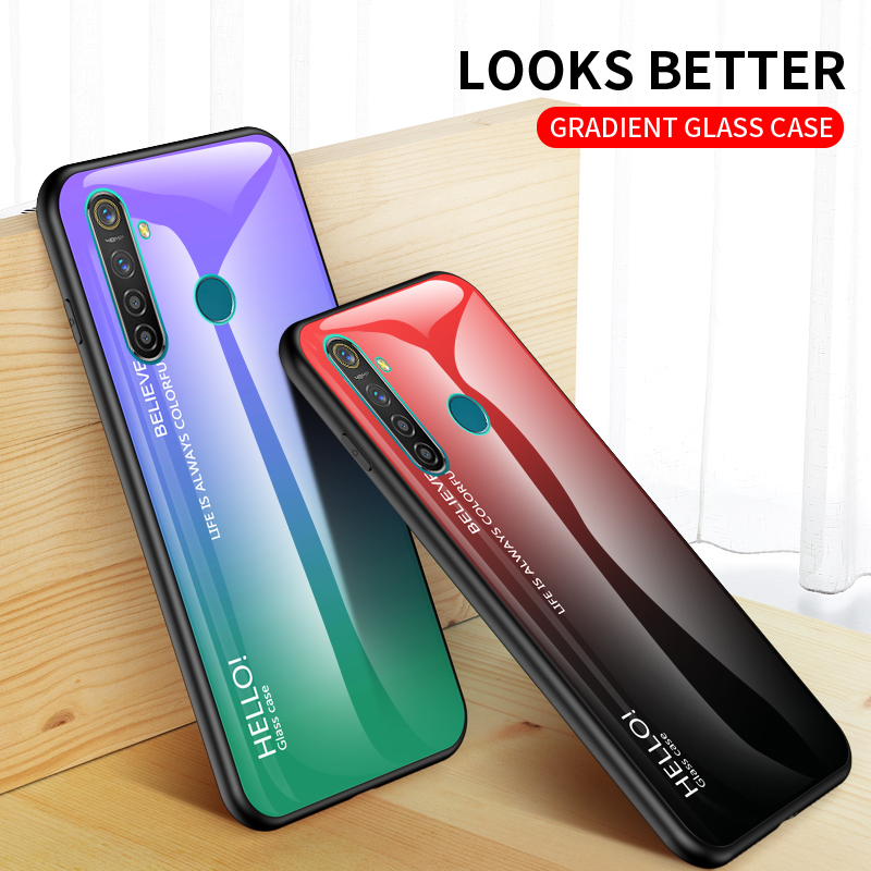 Case Realme 5 Pro #เคสฝาหลัง Gradient Color Glass + PC + TPU Hybrid Case