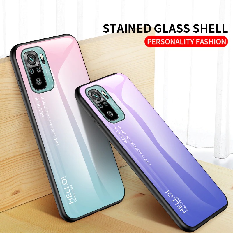 เคส Redmi Note 10S #เคสฝาหลัง Gradient Color Glass + PC + TPU Hybrid Case