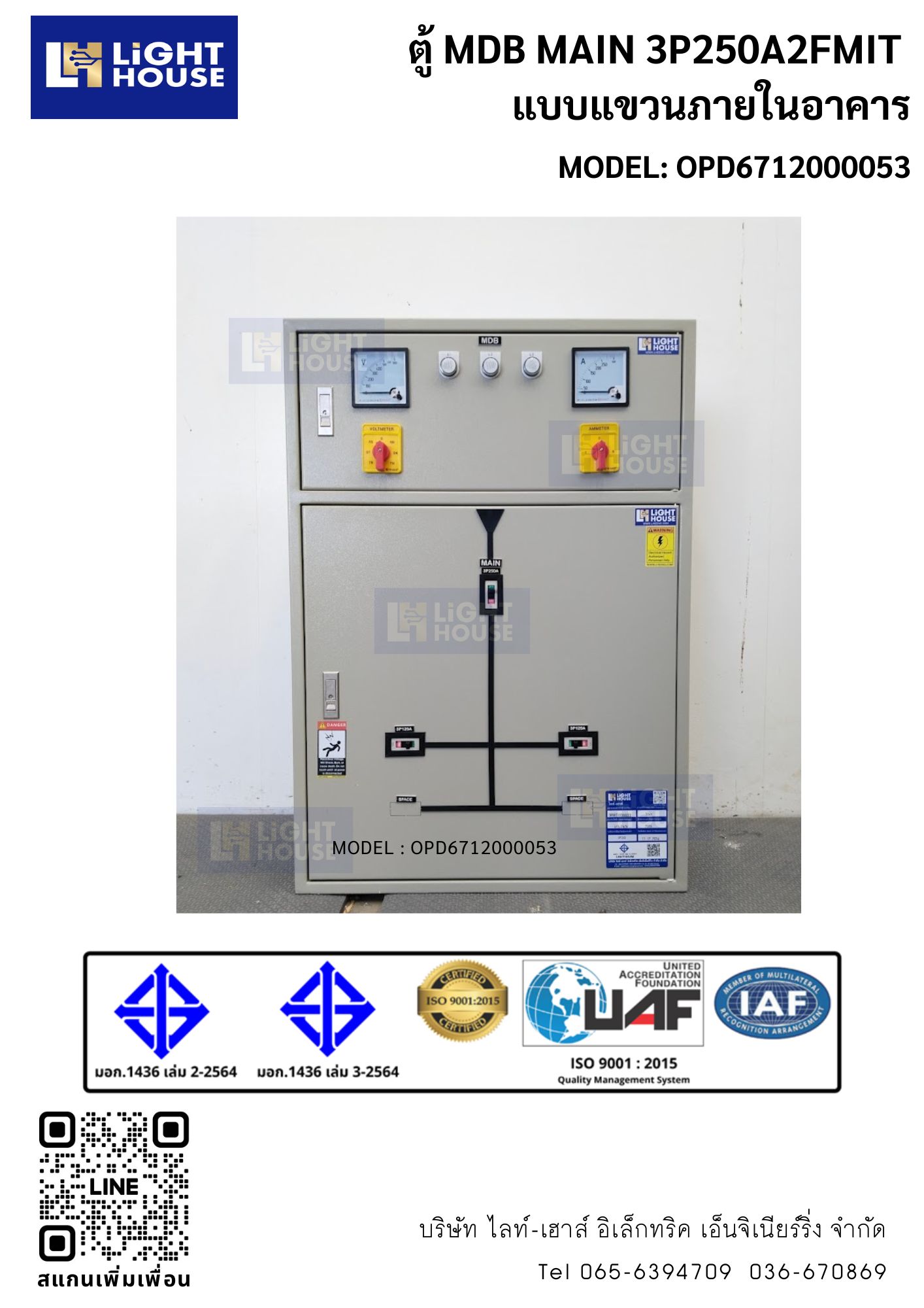 ตู้ MDB MAIN 3P250A2FMIT แบบแขวนภายในอาคาร