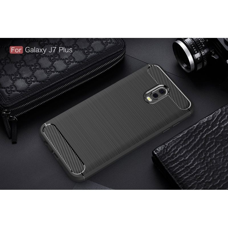 เคส Samsung Galaxy J7 Plus #เคสฝาหลัง Brushed Carbon Fiber TPU สวยงามทันสมัย