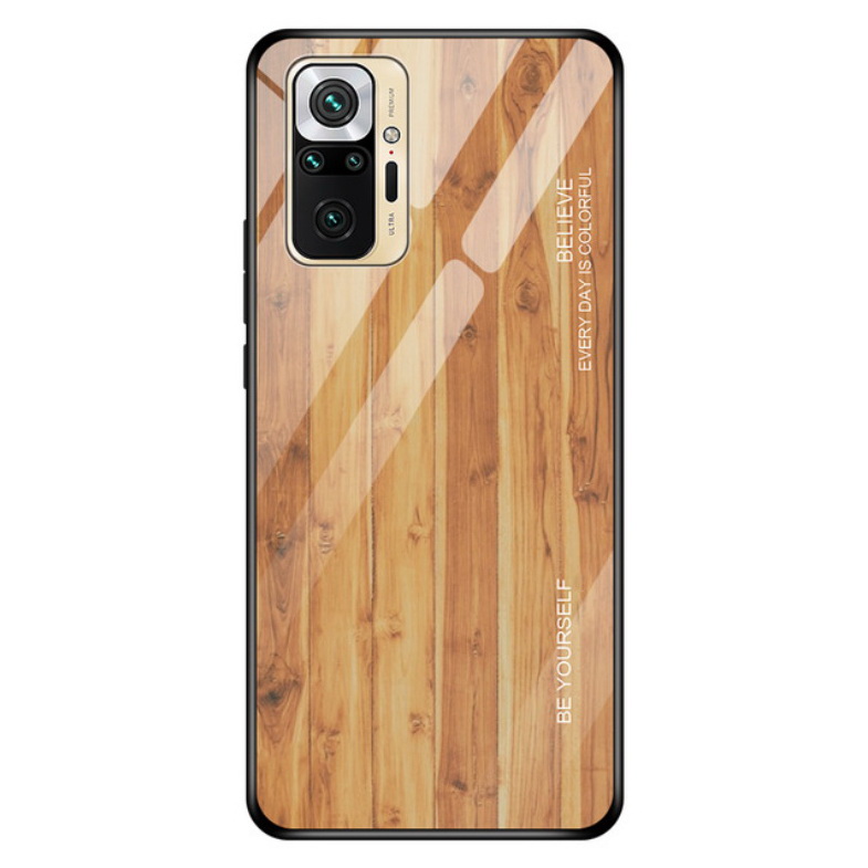 เคส Redmi Note 10 4G #เคสฝาหลังกระจกลายผิวไม้ Case Hard Tempered glass Wood grain protect Back Cover