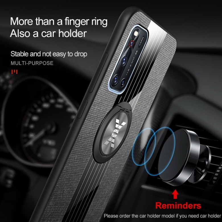 Case Vivo V19 #เคสฝาหลังเคลือบผิวผ้ามีแหวนสวมนิ้ว TPU ไฮบริด+อะคริลิ + แหวนโลหะ