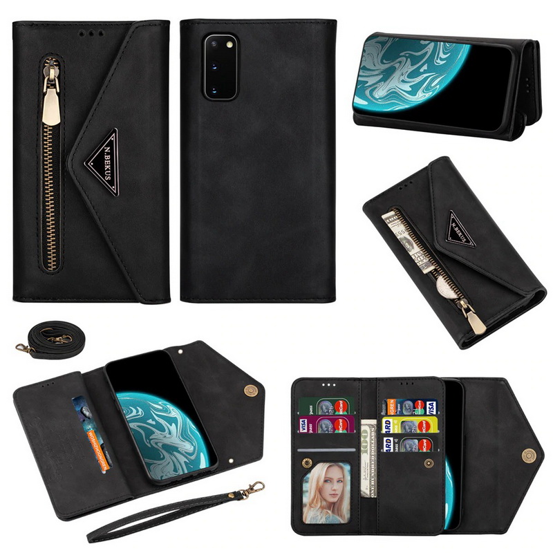 เคส Samsung Galaxy Note 20 / Note 20 5G #เคสฝาพับแบบกระเป๋าสตางค์ช่องใส่บัตรหลายช่องพร้อมสายคล้อง Multi-slot Wallet Zippered Envelope Flip Leather