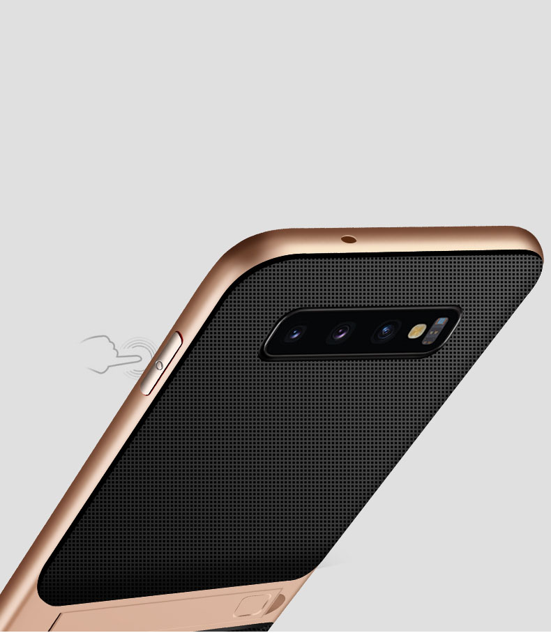Case Samsung Galaxy S10 #เคสฝาหลัง ELEGANCE รูปแบบลายตาข่าย TPU + PC Hybrid Shell พร้อมขาตั้ง