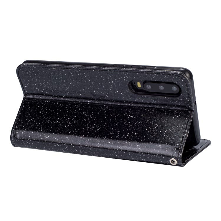 เคส Huawei P30 #เคสฝาพับแบบกระเป๋าเงินหนังกลิตเตอร์ พร้อมสายรัด Glitter Powder Zippered Stand Leather Wallet Case with Strap