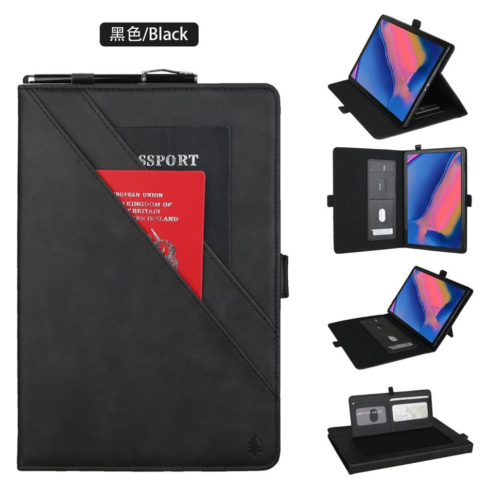 เคส Samsung Galaxy Tab A 8 (2019) with S Pen P200 P205 #เคสฝาพับหนัง PU ช่องเสียบการ์ดภายนอกและภายใน Flip Card Slots Stand Leather