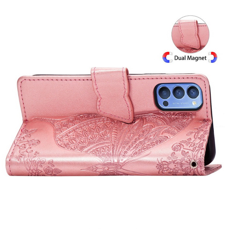เคส OPPO Reno 4 Pro 5G #เคสฝาพับ Imprint ลายผีเสื้อดอกไม้