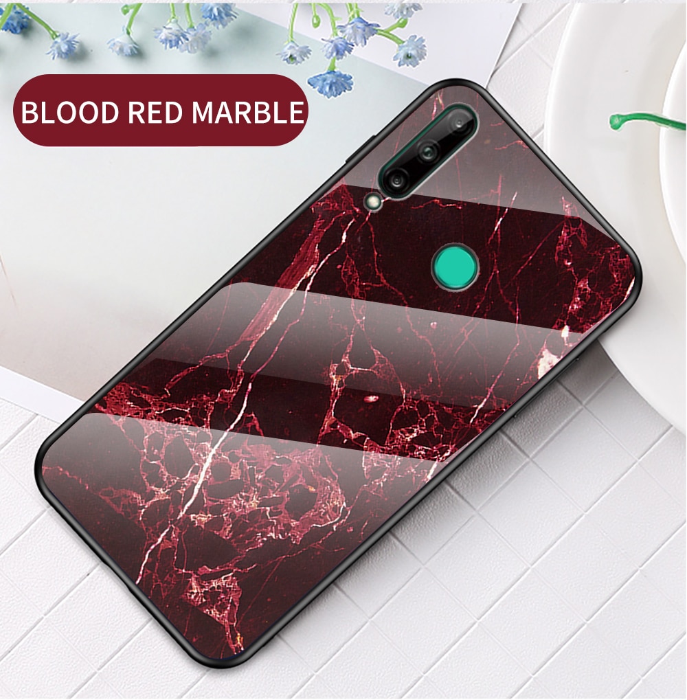 Case Huawei Y7p #เคสฝาหลัง Gradient Color ลายหินอ่อน Glass + PC + TPU Hybrid Case